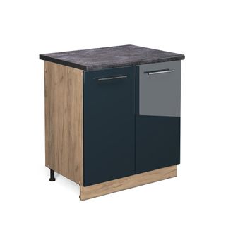 Vicco Armario Bajo Para Fregadero Fame-line, Azul Oscuro Alto Brillo, 80 Cm, Et Antracita Vicco