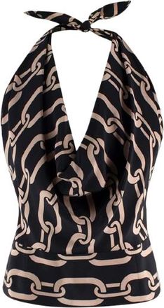 Nili Lotan Black Agathe Chain Print Silk Halterneck Top Size XXS