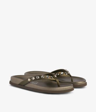 Pedro Garcia Flat thong sandal in green satin and crystals | Devika | Spring Summer 26 | PEDRO GARCIA