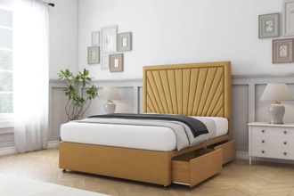 Comfort Beds Kensington Plush Divan Base 2 Drawers - 26 Headboard in Mustard | Size: Small Single