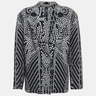 Norma Kamali Black Printed Lycra Single Breasted Straight Fit Jacket