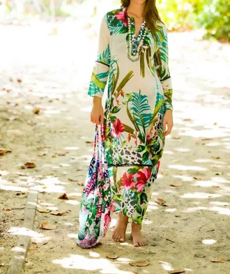 Debbie Katz Hibiscus Island Maxi Tunic In Multi