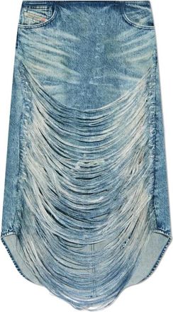 Diesel Midi-rok van denim met gerafelde randen en distressed effect - Dames - Spijkerrokken - Blauw - W24 - Denim - Rokken