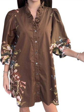 Entro Margery Botanical Dress In Brown