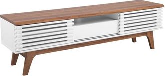Beliani Beliani - Modern tv Unit Sliding Doors 1 Drawer Slatted Front White Dark Wood Detroit