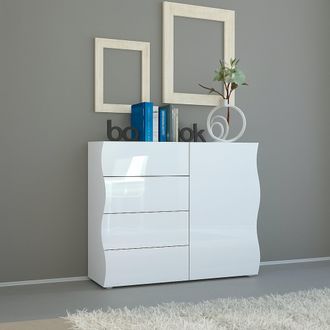 Dmora Aparador Moderno, Aparador De Dise&ntilde;o, Con 1 Puerta Y 4 Cajones, Made In Italy, Mueble Para Tv, Buffet De Sal&oacute;n, Cm 90x40h81, Color Blanco Brillante, C