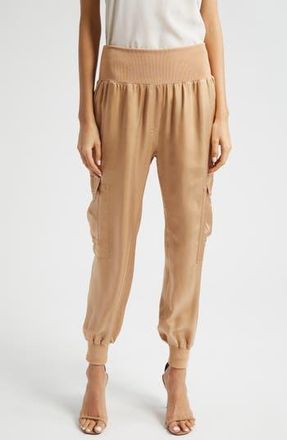 Cinq &agrave; Sept Giles Cupro Crop Cargo Joggers in Desert Tan at Nordstrom Rack, Size X-Small