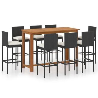 Berkfield Home 9 Piece Garden Bar Set with Cushions Poly Rattan Black