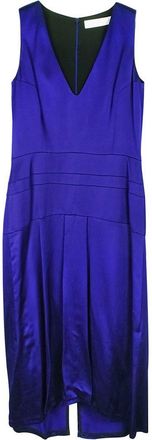 Victoria Beckham Blue V-Neck Satin Sleeveless Midi Dress Size S