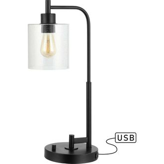 Jonathan Y Designs Axel Modern 23 Iron/Seeded Glass Farmhouse Industrial USB Charging LED Task Lamp, Black at Nordstrom