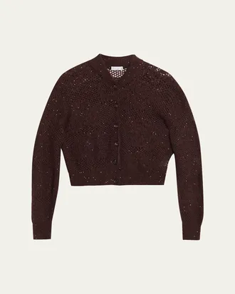 Brunello Cucinelli Glam-Knit Paillette Mesh Cardigan