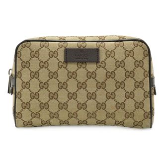 Gucci Gg Canvas Beige Dark Brown Gg Canvas Leather Pouch Sling Bag (Pre-Owned)
