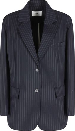 SOLOTRE Blue Pinstripe Single-Breasted Viscose-Blend Blazer