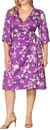 Kiyonna Gemini Floral Bell Sleeve Wrap Dress in Purple Multi at Nordstrom, Size 5X