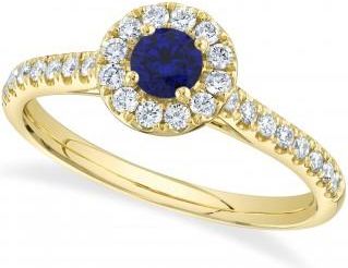Allurez Round Blue Sapphire Solitaire & Diamond Engagement Ring 14K Yellow Gold (0.67ct)