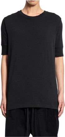 Thom Krom T-Shirts, male, Black, S, Black Distressed Round Neck T-Shirt