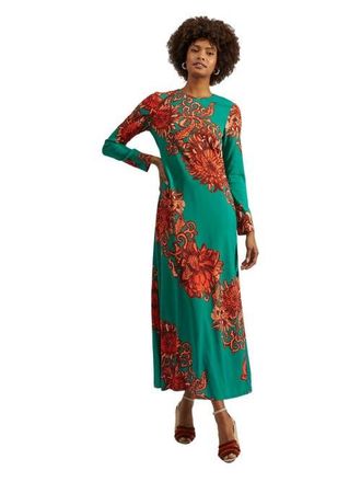 La DoubleJ Long Sleeve Swing Dress Anemone Ghirlanda Green at Nordstrom, Size X-Small
