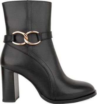 Sergio Moretti Black Gold-Tone Chain Leather Ankle Boots