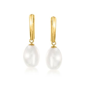 Ross-Simons 8.5-9mm Cultured Pearl Drop Earrings in 14kt Yellow Gold