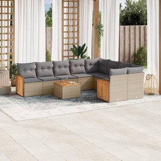 vidaXL Juego De Sof&aacute;s Jard&iacute;n Con Cojines Beige 10 Pzas Rat&aacute;n Sint&eacute;tico Vidaxl