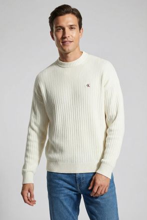 Calvin Klein Jeans Strickpullover CALVIN KLEIN JEANS, Herren, Gr. M, tofu, Strick, Obermaterial: 100% Baumwolle, unifarben, regular fit normal, Rundhals, B&uuml;ndchen, Pullo