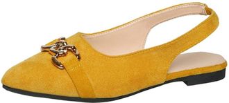 Generic Womens Closed Pointed Toe Slingback Flat Shoes with Metal Chain Decor Comfort Slip On Lightweight Casual Dress Shoes (7.5,Yellow)