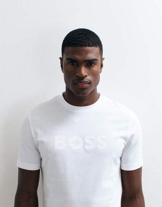 Boss Orange by Hugo Boss T-shirt vestibilit&agrave; classica bianca con logo tono su tono-Bianco