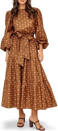 Flying Tomato Balloon Sleeve Tiered Cotton Maxi Dress in Mocha at Nordstrom Rack, Size Large