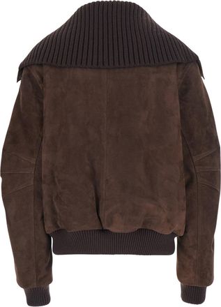 The Attico Womens Bomber Jacket Brown Suede Coat