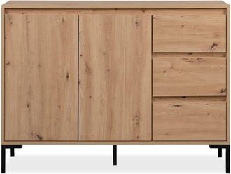 Calicosy Aparador de 2 puertas, 3 cajones y 1 estante color marrón - L120 cm