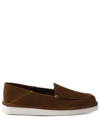 Prada slip-on leather loafers - men - Fabric/Rubber/Suede - 10.5 - Brown