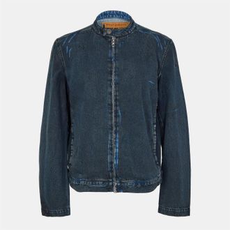 Diesel Mens Glory Mock Neck Denim Bomber Jacket in Blue - Size 2XL