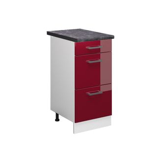 Vicco Mueble Bajo De Cocina R-line, Rojo Burdeos Alto Brillo, 40 Cm Con Cajones, Et Antracita Vicco