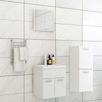 vidaXL Juego De Muebles De Ba&ntilde;o Madera De Ingenier&iacute;a Blanco Vidaxl