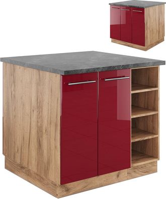 Vicco Isla De Cocina Fame-line, Burdeos Brillo Intenso/roble Dorado, 90 Cm Sin Encimera