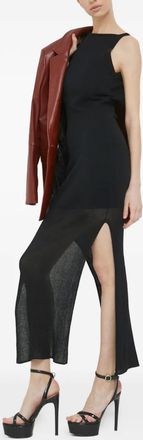 HUGO BOSS Maxi-jurk met open rug en zijsplit - Zwart