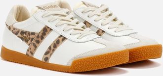 Gola Womens Gola Elan Leather Womens White/Leopard/Off White Trainers - Size: 6