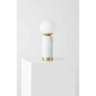Brightech Aspen 14.5 Frosted Glass Orb and Marble LED Table Lamp with USB Charging Port and 3-Way Dimmer in Natural Stone White at Nordstrom