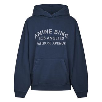Anine Bing Harvey Sweatshirt Melrose Stencil - Dames - Hoodies - Blauw - XS - Katoen - Hoodies & sweatvesten