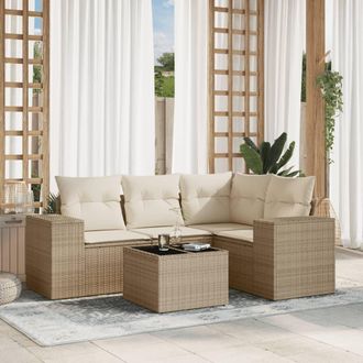 vidaXL Vidaxl - Juego De Sof&aacute;s Jard&iacute;n Con Cojines 5 Pzas Rat&aacute;n Sint&eacute;tico Beige