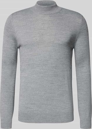 Christian Berg Strickpullover aus Merino-Mix mit Stehkragen in Hellgrau Melange, Größe 3XL