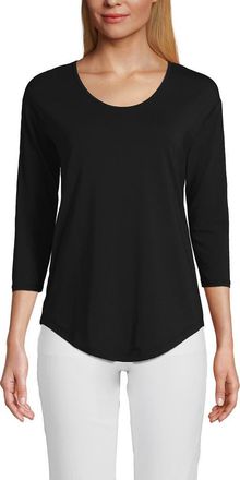 Lands End 3/4 Sleeve Lightweight Jersey U-Neck Tunic in Black at Nordstrom, Size X-Small P