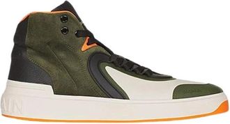 Balmain Khaki & Witte High-Top Sneakers - Heren - Sneakers - Groen - 39 EU - Leer - Schoenen