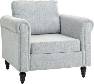 HOMCOM Upholstered Accent Chair for Living Room Vintage Armchair Rolled Arms