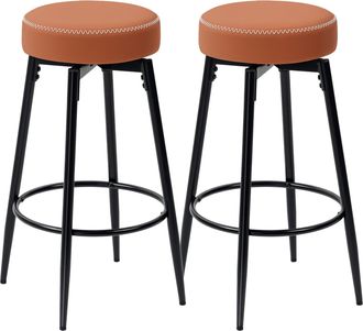 HOMCOM 360&deg; Swivel Bar Stools Set of 2 - PU Leather Barstools with Footrest - Green | TJ Hughes
