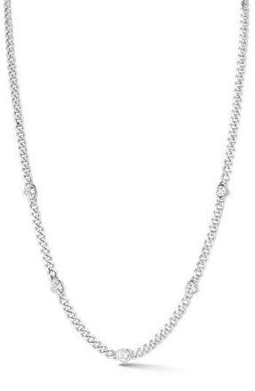 Sphera Milano Cubic Zirconia Heart Station Curb Chain Necklace in Silver/white at Nordstrom Rack