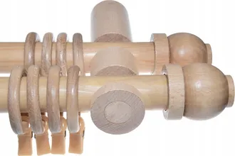 OEM Barra De Cortina Doble De Madera, Moderna, De Haya, 100 Cm, Con Bola