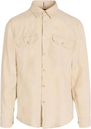 HUGO BOSS Casual Shirts, male, Beige, XL, Light Linen Beige Shirt with Pockets