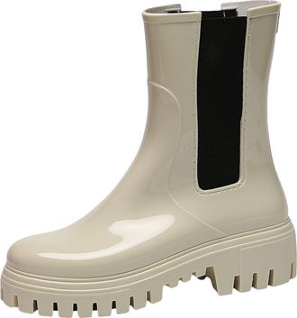 Generic Ladies Wellies Fashion Elastic Mouth Thick Sole Wear Water Shoes Non Slip Kitchen Rubber Shoes Outdoor Car Wash Ladies Waterproof Fashion Ankle Rain B