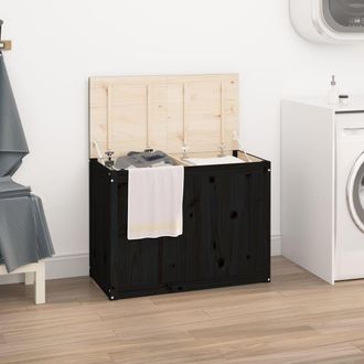 vidaXL Ba&uacute;l Para La Colada Madera Maciza De Pino Negro 88,5x44x66 Cm Vidaxl